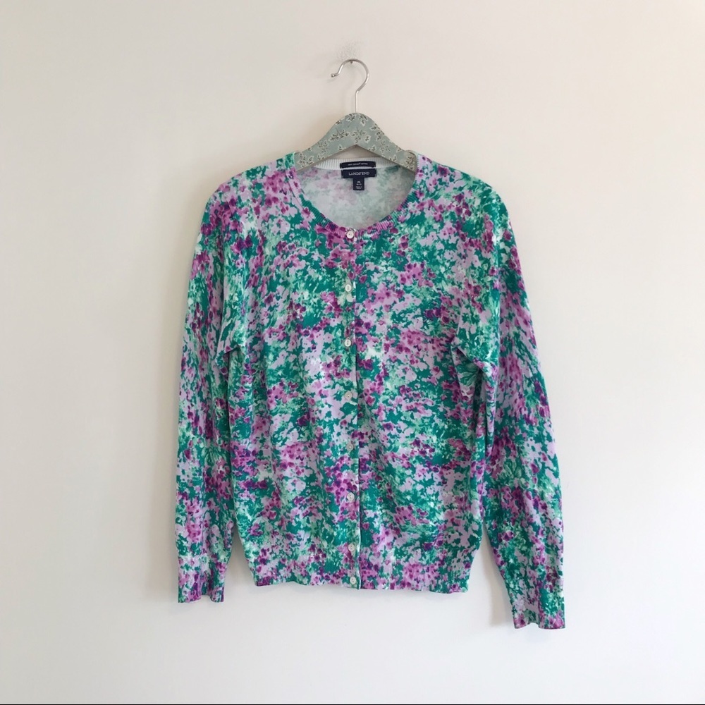 Lands’ End | Bright Abstract Floral Cardigan